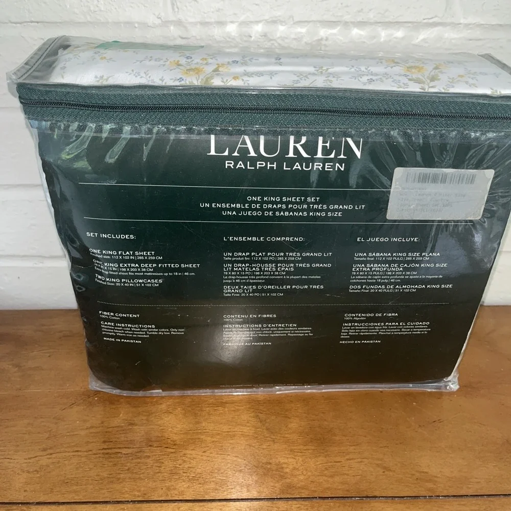 NIB Lauren Ralph Lauren King Sheet Set Nelida Yellow Blue Wildflower Cottage VTG
